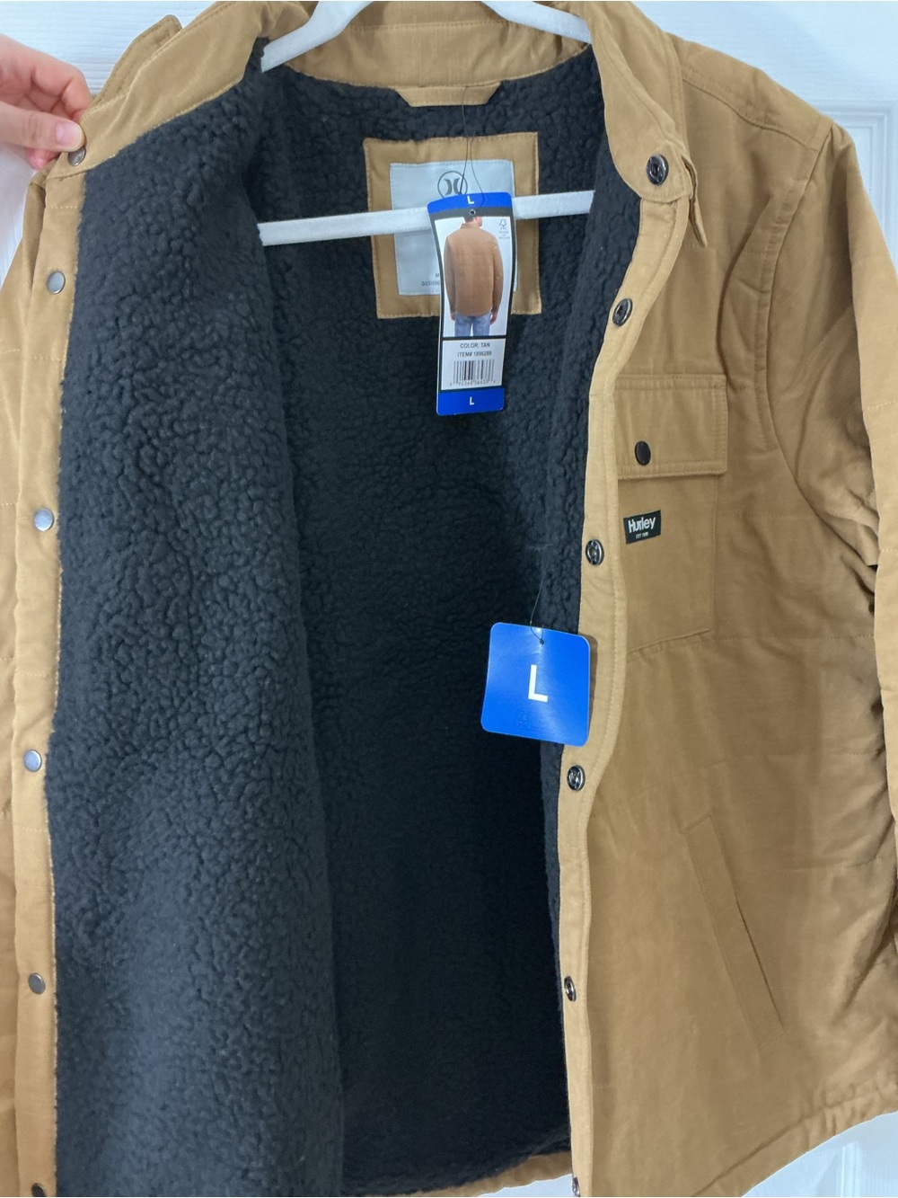 NWT Hurley Men’s Sherpa Lined Quilted Canvas Shacket Jacket Tan L - Picture 10 of 14